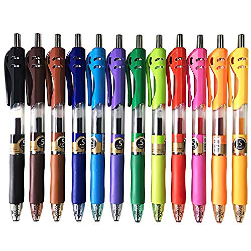 Magicdo Colored Gel Pens for Journaling Retractable Ink Ballpoint Pens 12 Colors Fine Point Journal Pens Note Taking Colorful Pens for Bullet Journal Coloring Book Drawing (0.5mm Fine Point)