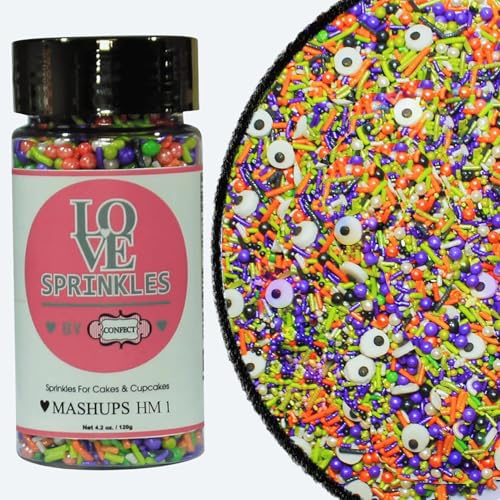 Image of Confect Halloween Sprinkle Mix - White, Orange, Purple, Black & Green Disco Balls, Candy Eyes & Jimmies - Scary Edible Sprinkles for Cakes, Cupcakes, Cookies & Party Decorations - Beastly Bash Baking Toppings- 4.2 Oz