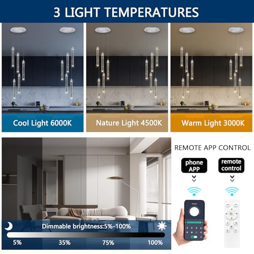 Image of 5 Light Mini Chandelier LED Pendant Lighting for Kitchen Island Modern Bubble Crystal Pendant Light Adjustable Pendant Light Fixture Chrome Ceiling Handing Lights for Dinning Room Bedroom 2700K 6000K