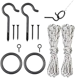 WHQXFDZ 2 Set Hook and Ring Swing Game Hardware Set,Include Nylon String,Mounting Screws,Ring and Iron Hook for DIY Indoor or Outdoor Family Fun