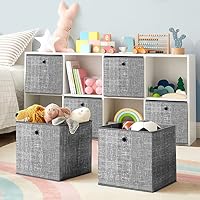 SONGMICS Aufbewahrungsbox, 6er Set, Ordnungsboxen aus Vliesstoff mit Griff, Boxen Aufbewahrung, 30 x 30 x 30 cm, Organizer Box, für Würfelregal, Faltbox, Kleideraufbewahrung, grau meliert RFB02LG-3 – Ansicht 4