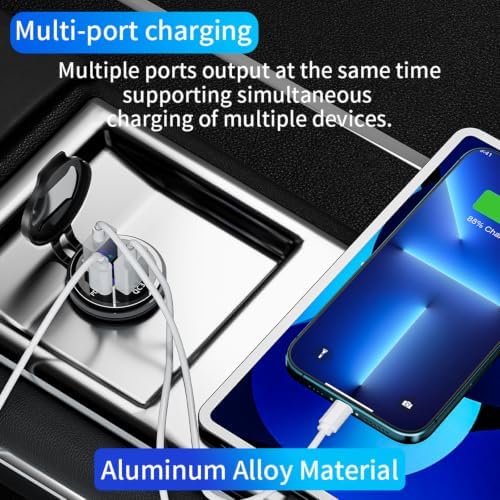 12V USB Outlet Aluminum Charger, PD & Dual USB Car Socket (B-Port,2-Pack) - 2