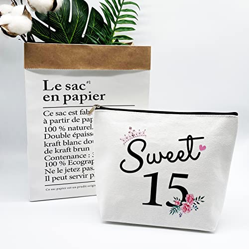15 Year Old Girl Gifts: Sweet 15 Makeup Bag - Pink Floral Cosmetic Bag for Travel, Youth Girls4