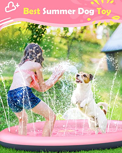 Image of Peteast Anti-Slip Pink Donut Print Splash Pad for Kids and Dogs 0.58 mm Thicken Sprinkler Dog Pool for Summer Outdoor Water Toys - Fun Backyard Play Mat for Children and Pets (Pink 67in)
