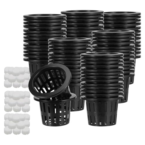 Potas hidropónicas - 50x Plantación de macetas hidropónicas Copas netas | Accesorios de acuaponics de Cultivo soilless con esponjas para Fresa, Bonsai, Pimienta, Lechuga