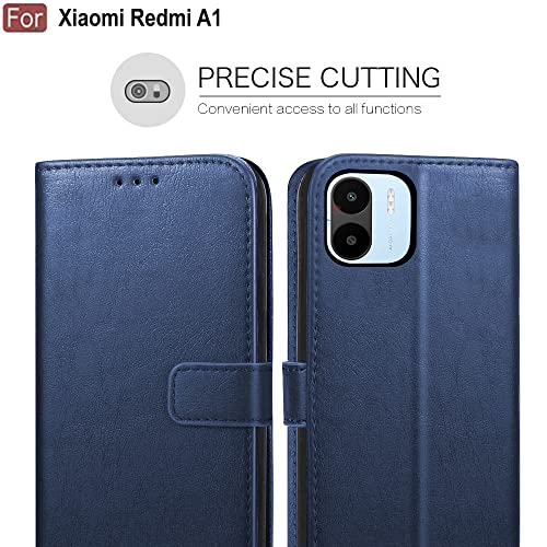 Image of CEDO Flip Cover for Redmi A1 / Redmi A2 (4G) | Leather Finish | Inside Pockets & Inbuilt Stand | Shockproof Wallet Style Magnetic Closure Back Case Flipcover (Blue)
