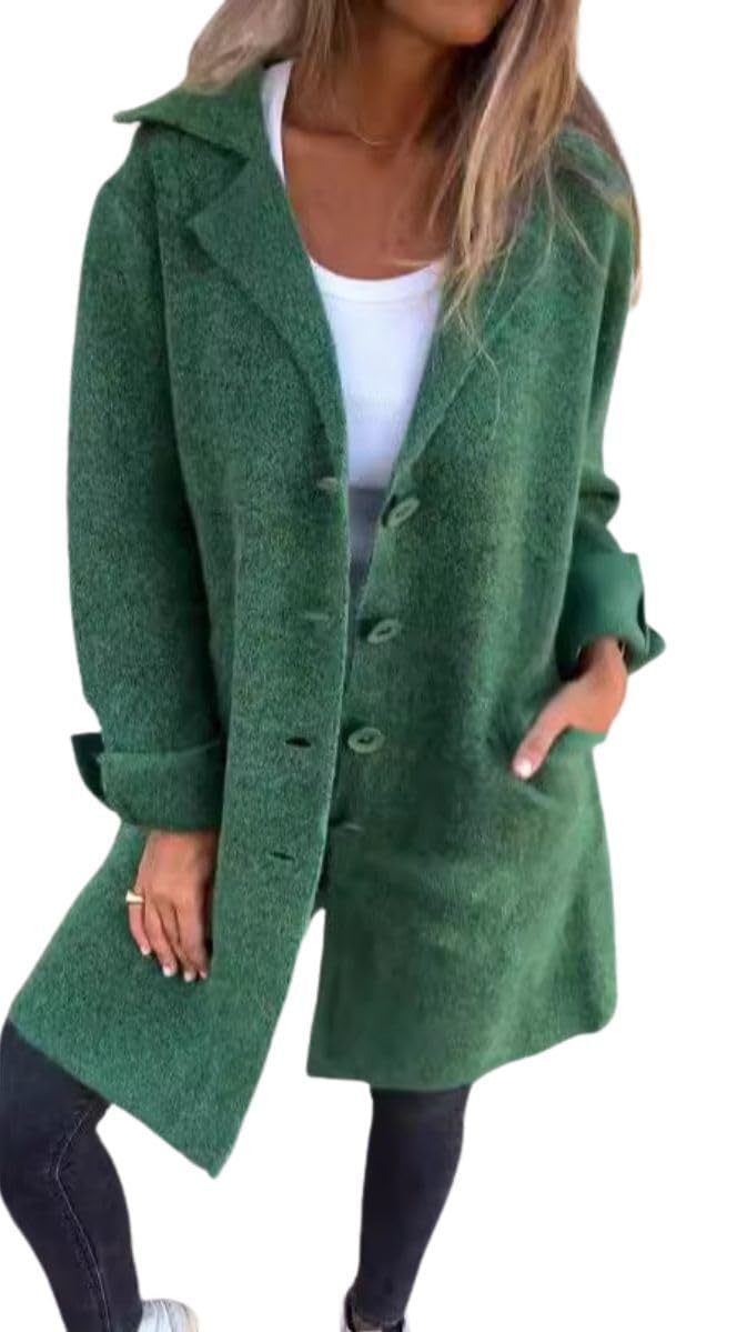 Solid Color Long Coats for Women Lapel Collar Long Sleeve Casual Single Breasted Winter Fashion Fall Coat with