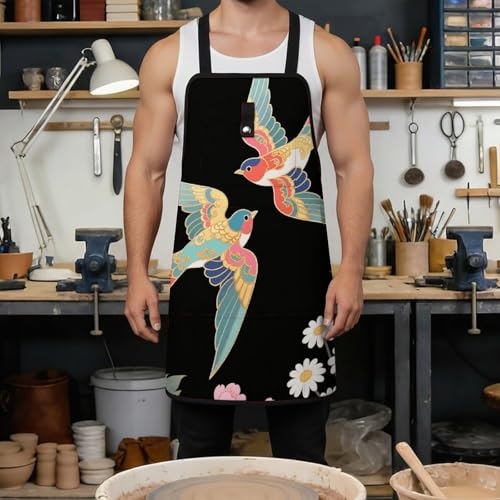 Delantal de trabajo ajustable con 8 bolsillos Colorful Flying Birds miniatura 4