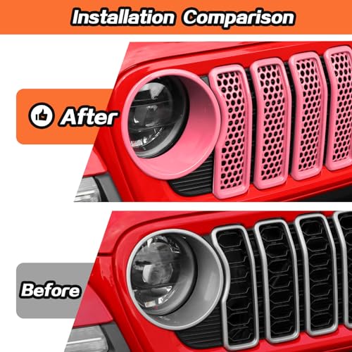 Image of JeCar Mesh Grill Inserts Headlight Cover Trim for Jeep Wrangler JL JLU 2024+ (Pink)