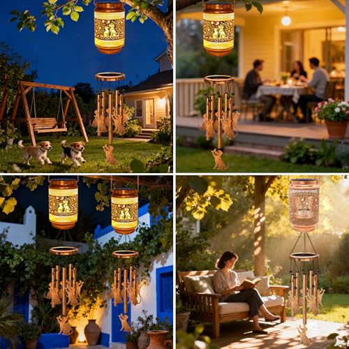 Image of 2 Pack Dog Solar Wind Chimes for Outside, Gifts for Mom Women Grandma Birthday Memorial Teacher, 32 inch Windchimes Outdoor Decor Hanging Solar Lantern for Garden Porch Patio Backyard