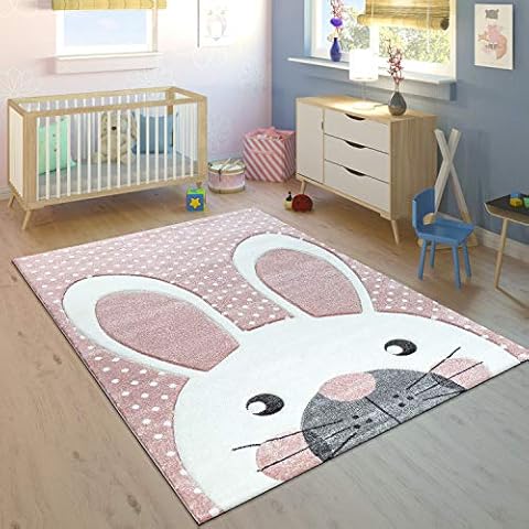 Paco Home Alfombra Infantil Conejo Rosa Pastel Ø 133cm Cover