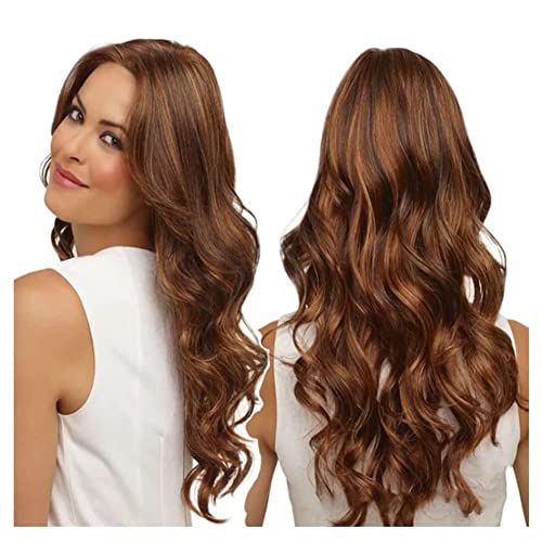 Glowingwin Light Brown Synthetic Wig Long Wavy Wigs for Black Women Natural Looking Body Wave For Daily Party Wear Middle Part Synthetic Fiber Hair Wig Glueless Wigs