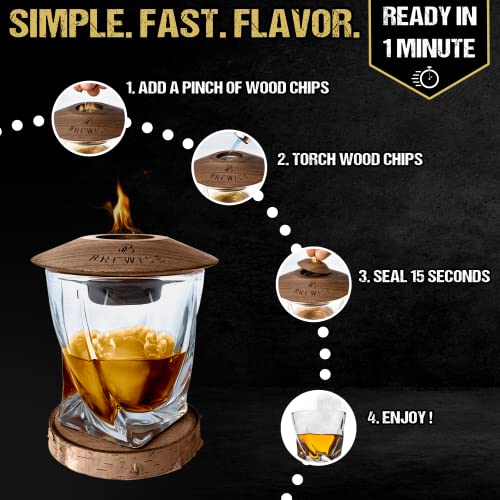 Brewise Cocktail Smoker Kit With Torch And Wood Chips, 4 Flavors - Drink Smoker Kit For Smoked Old Fashioned - Whiskey And Bourbon Smoke Infuser - Whiskey Gift For Him - (No Butane) #TOP4