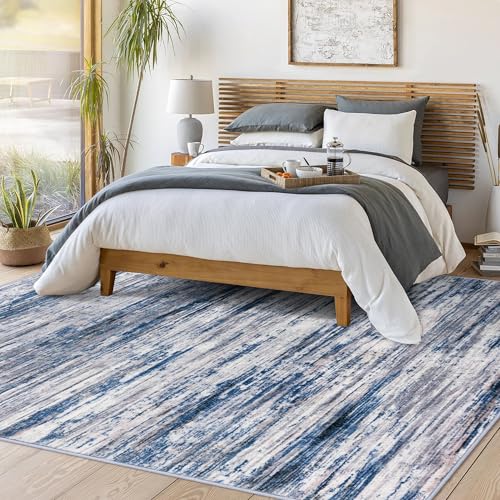 Navy Blue Gray Neutral Multi 6x9 Modern Abstract Area Rug for Bedroom, Large Super Soft Washable Rug with Non-Slip, Non-Shedding Rugs for Living Room, Indoor Door Mat for Office Home Décor