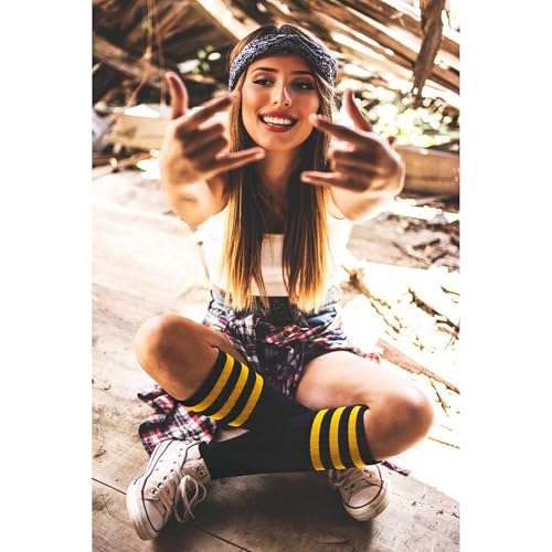 COUVER Striped Women's Cotton Knee High Tube Socks, Women Shoe Size 5-9, 1 Pair3