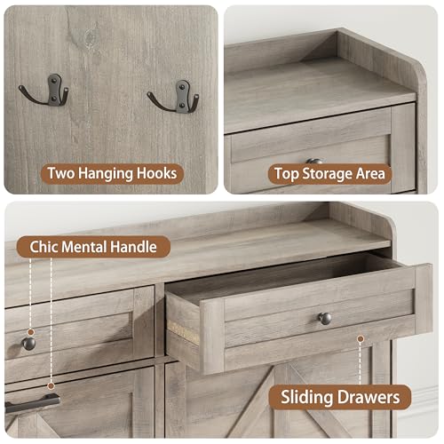 Image of Shoe Cabinet with 4 Flip Drawers & 2 Top Drawers, 43 inch Tall Freestanding Narrow Wooden Shoe Storage Organizer for Entryway, Hidden Slim Shoe Rack for Front Door Entrance, Hallway, Living Room, Grey