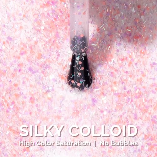 Image of MelodySusie Party Streamer Pink Gel Nail Polish,0.5fl oz Soak Off UV LED Confetti Glow Pink Gel Polish Gift for Women Nail Art Manicure Salon DIY Nail Design Decoration at Home-1648-A2623