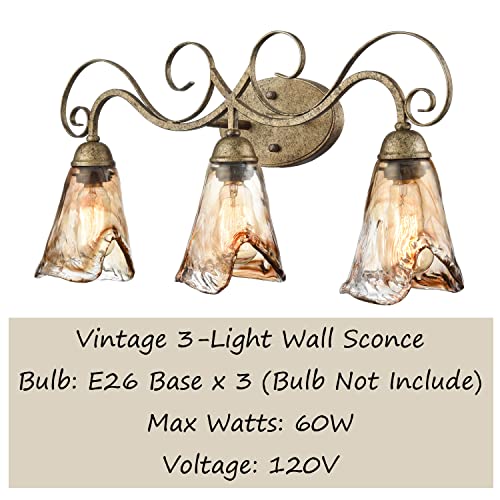 Danseer Vintage Vanity Light Fixture Rustic Bathroom Wall Sconce 3-Light With Amber Glass Shade #TOP2