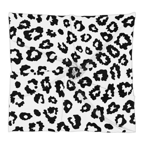 White Black Leopard Print Silk Feeling Scarf for Women 23.6 Inch Bandana Lightweight Breathable Square Neck Satin Scarfs Fashion Silk Like Head Scarf Neckerchief for Bag Hair Scarves Decor Gift