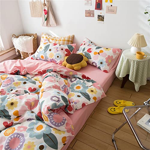 Highbuy HB16073CATTUSPQ Kids Girl Queen Duvet Cover Floral Bedding Queen Pink Lightweight Cotton Bedding Sets 3 Pcs Girls Flowers Duvet Cover Set Queen thumb #5