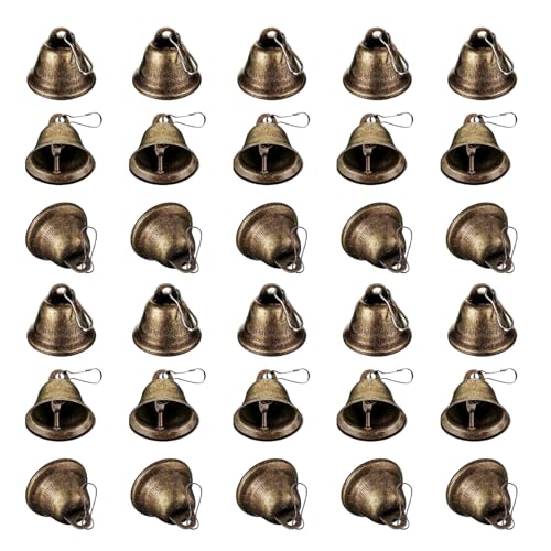 DBALL Lot de 30 Petite Clochette de 38 mm Vintage Couleur Bronze Suspendue Cloche Métallique avec Crochet Artisanale Cloches de Noël pour Travaux Manuels Décorations Sapin de Noël