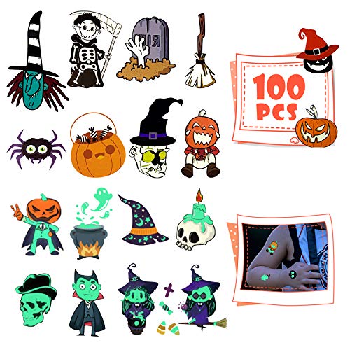 LETANG Halloween Temporary Tattoos for Kids, Glow in The Dark Halloween Tattoos for Boys Girls, 10 Sheets - 100Pcs Waterproof Tattoos Stickers, Trick or Treat Party Favor Decorations Suppliers