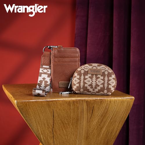 Image of Wrangler Aztec Keychain Wristlet Wallets for Women Western Dual Pouch Wristlet Credit Card Holder Wallet with Zipper Pocket WG2212-W0051BR