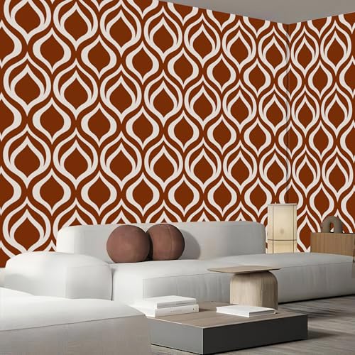 Papier peint mural 3D géométrique rétro lignes simples terracotta salon - 4