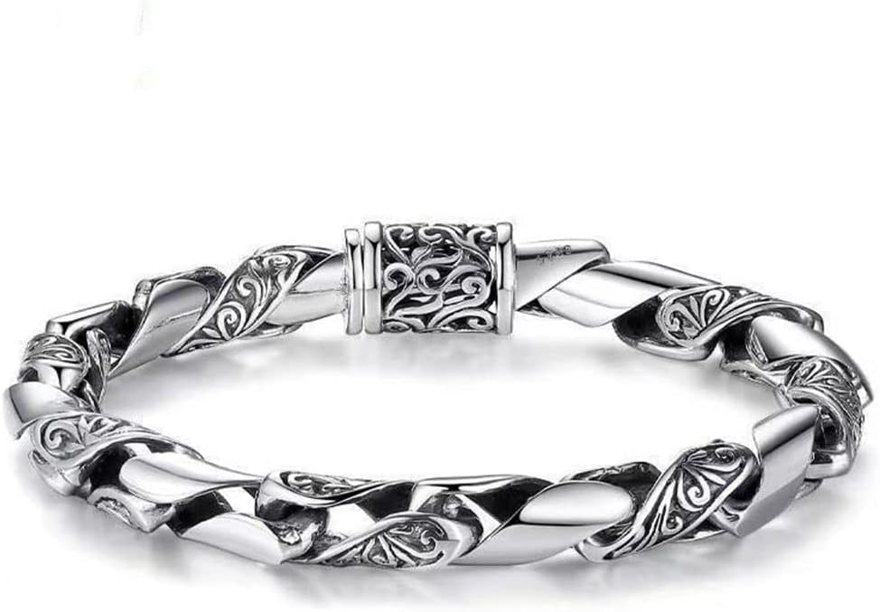 Hip-hop Stainless Steel Bracelet for Men, Hollowed Titanium Link Chain Carved with Ancient Grass Pattern, 21.5cm (8.46 inch)