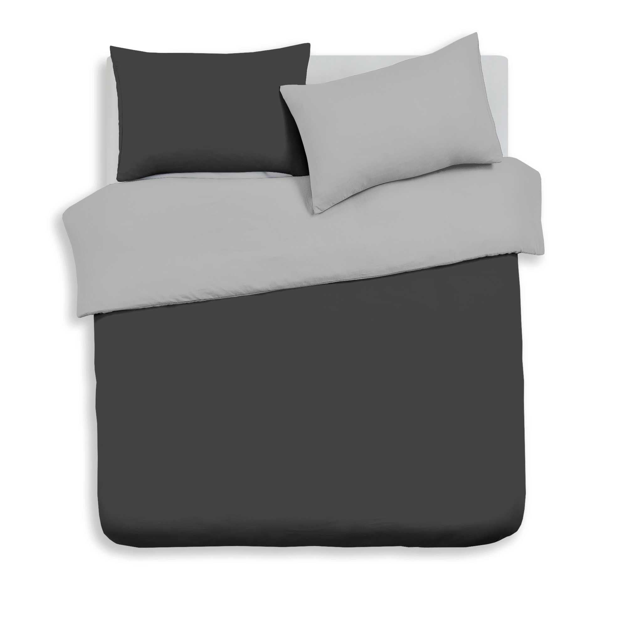 Velosso Reversible Plain Dye King Size Duvet Cover Set, Soft 3 Piece Bedding Set with 2 Pillowcases, Button Closure (Black/Grey)