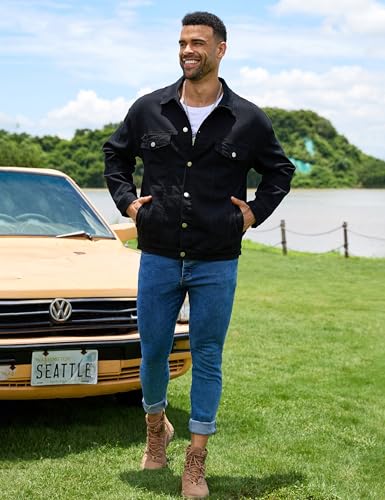 Image of Bindefon Denim Jackets for Men Trucker Jean Jacket Unlined Coats Spring Fall Outfits