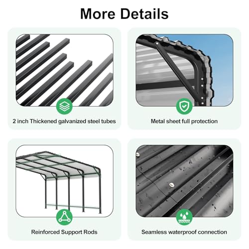 Image of AirWire 20x20 FT Metal Carport, Heavy Duty Car Port Canopy with Reinforced Base and Galvanized Steel Roof & Frame, 2 Car Garage Shelter for Car, Boats and Trucks
