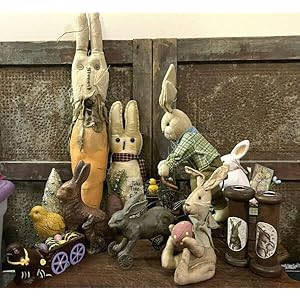 Primitives Supplies for Grubby Primitive Rustic Country Bernie Bunny Rabbit Rag Doll Easter W Bells 9 for Holiday Kitchen Farhouse Home Decor