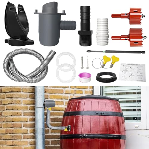 Recuperateur D Eau de Pluie pour Tuyau de Descente Ø 70-110mm, Recuperateur d Eau de Pluie pour Toitures Jusqu'à 80 m², Collecteur d'eau de Pluie avec Accessoires de Montage