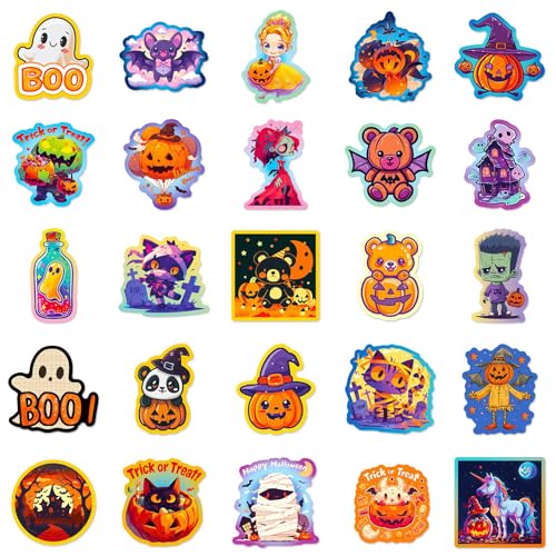50PCS Halloween Graffiti Stickers - Cute Cartoon Funny Vinyl Waterproof Decals - Pumpkin Bat Castle Ghost Designs - For Water Bottles, Laptop, Scrapbook, Phone, Trunk DIY Stickers — view 2