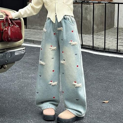 Girls Baggy Jeans Streetwear Denim Cargo Pants Distressed Elastic High Waist Wide Leg Clothes Multi Grey Sweat Pants2