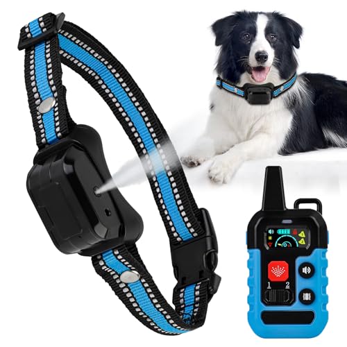 HOMELYLIFE Dog Anti-Bark Collar 4 Modes (Vibration/Sound/Spray/Reinforcement Spray) No Shock 1000ft Range Upgrade Stop Barking Remote Training Collar for Small Medium & Large Dogs