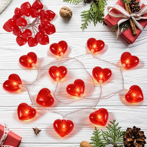 chatool 9.84ft 20 LEDs Valentines Day Lights String, Valentine Heart Red Fairy Lights Battery Operated Indoor Decorations Hanging Garland for Home Window Wall Wedding Gift