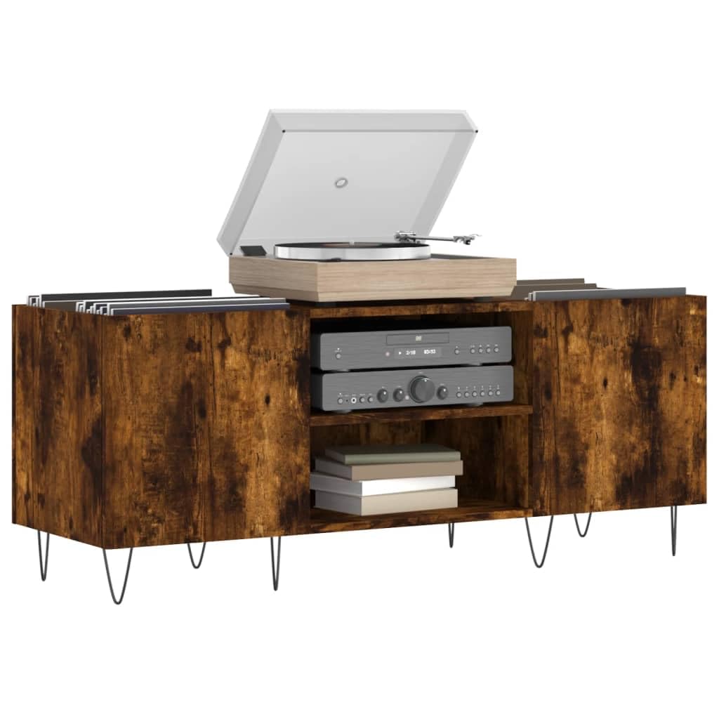 ADWOA Mobile Porta Dischi Rovere Fumo 121x38x48 cm Legno Multistrato,Supporto per Giradischi,Supporto per Giradischi in Legno, Supporto per Giradischi con Spazio di archiviazione