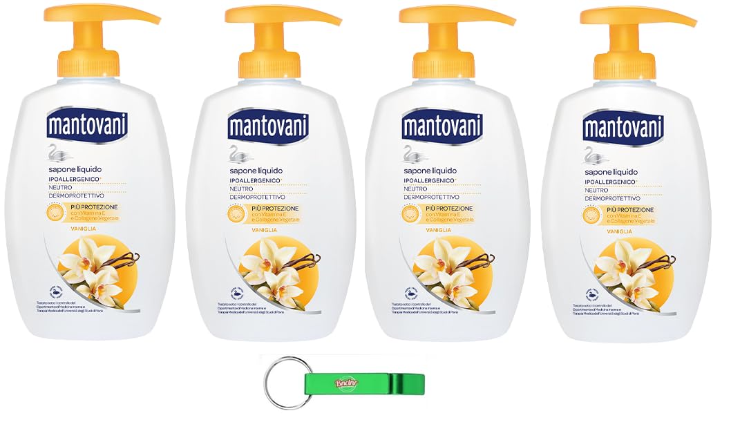Mantovani Sapone Liquido - Jabón líquido con vainilla, ideal para manos y cara, 300 ml, incluye llavero Beni Culinari