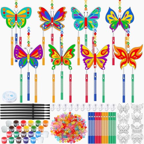 VioraWhite 24 Sets Spring Butterfly Suncatchers Drawing Craft Window Art Kits, DIY Sun Catchers Stained Glass Bulk Kit Ornaments Painting Craft Kits for Party Activity Project Home Decor