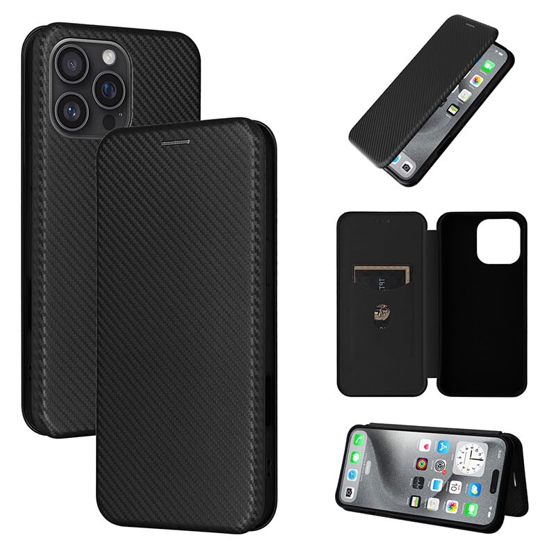 Generic Compatible avec Huawei P30 Lite (couleur : noir) motif fibre de carbone portefeuille en cuir étui à rabat magnétique