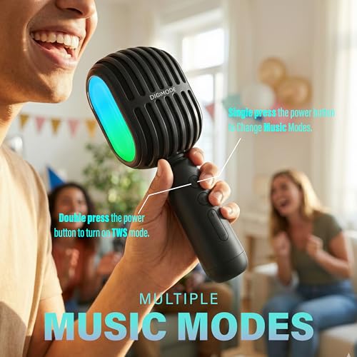 Image of DIGIMORE Wireless Bluetooth Karaoke Microphone with 10W Speaker | Portable Handheld Mic | RGB Lights | Bluetooth 5.3 | Recording Support | Type-C Charge | Ideal for Singing, Parties & Kids (D-1300)