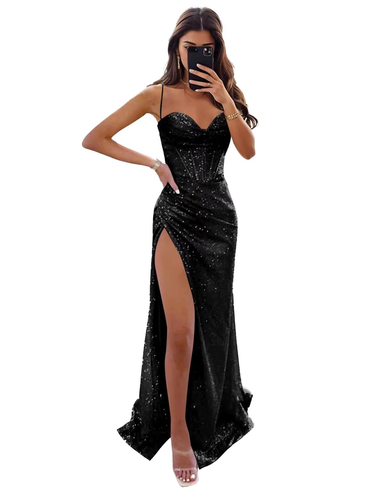 Sukleet Women's Sequin Corset Prom Dresses 2026 Mermaid Sparkly Formal Evening Party Gowns