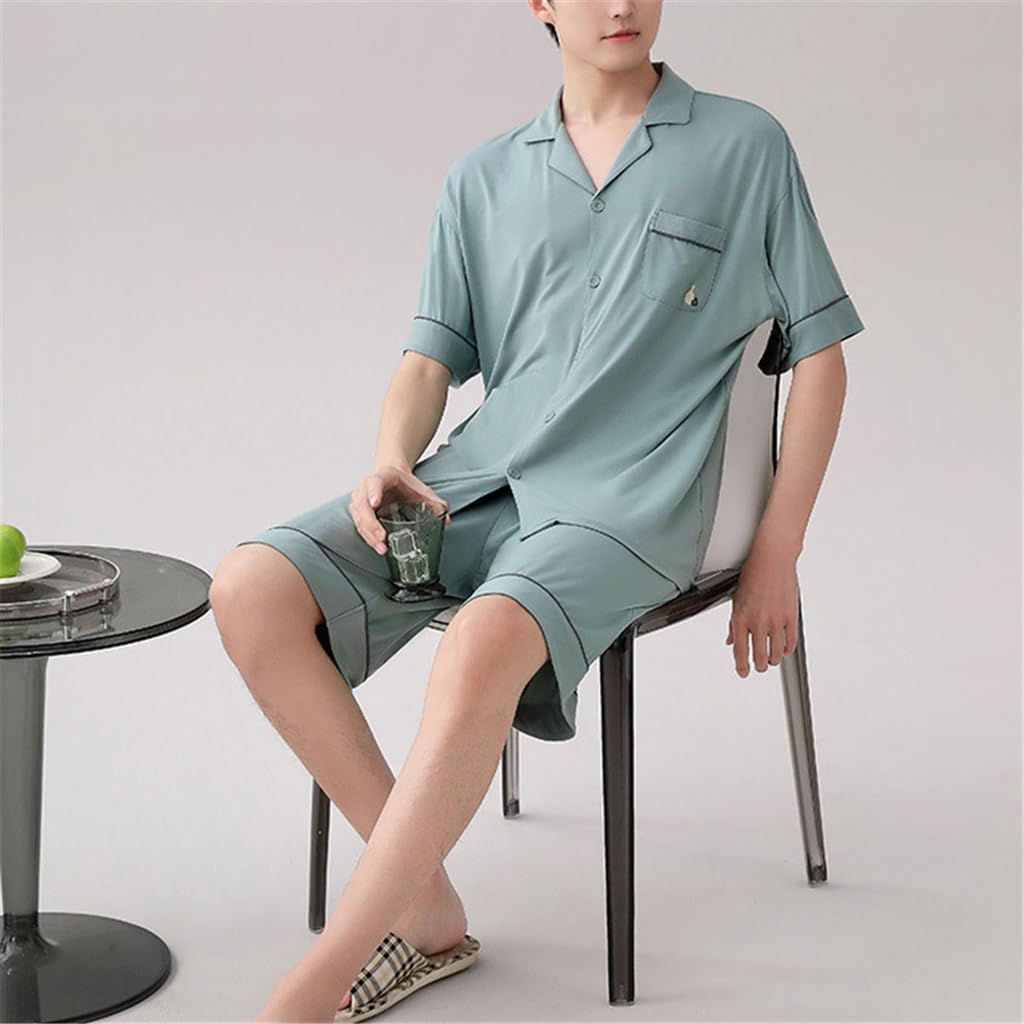 Men's Thin Short-sleeved Ice Silk Cool Feeling Casual Cardigan Loungewear Suit