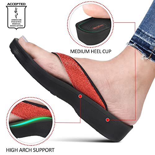 Image of AEROTHOTIC Comfy Arch Support flip flops for women Split Toe Stylish Cushioned Strap with non-slip footbed Walking Dressy Sandals Indoor and Outdoor