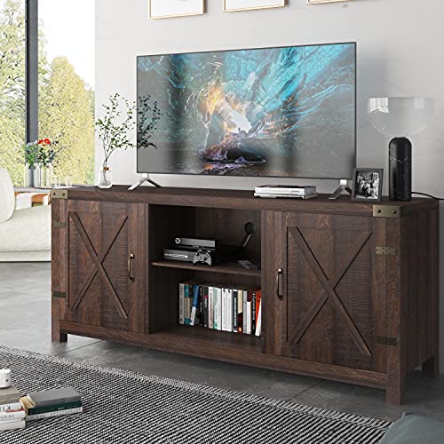 Allewie Farmhouse TV Stand, 58" Entertainment Center with Storage Cabinet, TV Console for TVs Up to 65" with 3-Tier Adjustable Shelves, Living Room Entertainment Stand, Industrial, Espresso