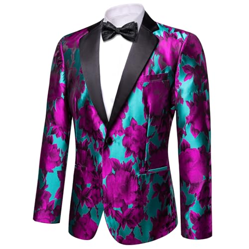 Image of Barry.Wang Mens Floral Blazer Suit Jacket Notched Lapel Casual Sport Coat | Flowers Jacquard One Button Tuxedo for Prom Wedding Party Disco Dinner Banquet Cocktail Homecoming Travel,Regular Fit
