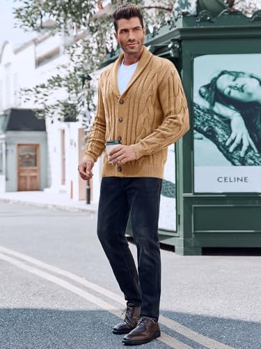 Runcati Mens Cardigan Sweater Cable Knit Button Down Shawl Collar Casual Long Sleeve Fall Winter Sweaters4