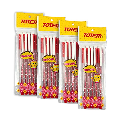 Image of TOTEM Meow Ball Pens | 20 Red Ink Pens | Theme of Cats Lovers | Students, Exams | 0.7 mm Tip | Pens for Writing | Cute & Stylish Design | Ideal for School, Office & Business Use